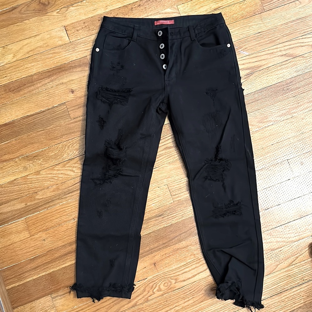 Caffeine size small black distressed straight leg jeans